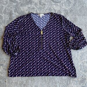 Michael Kors Stylish Women's Purple Patterned Top 3/4 sleeve blouse size XXL 2X